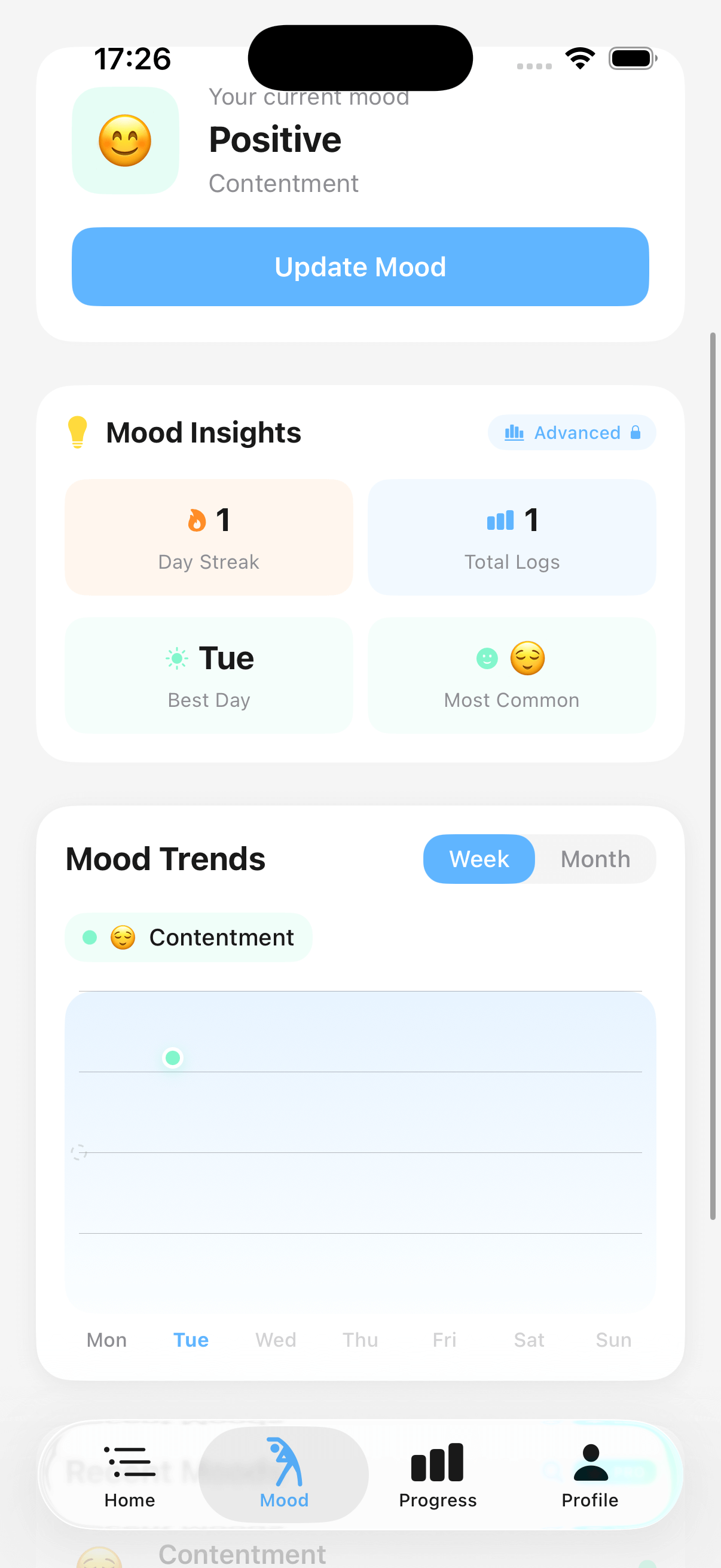 Mood Fast mood tracking screen